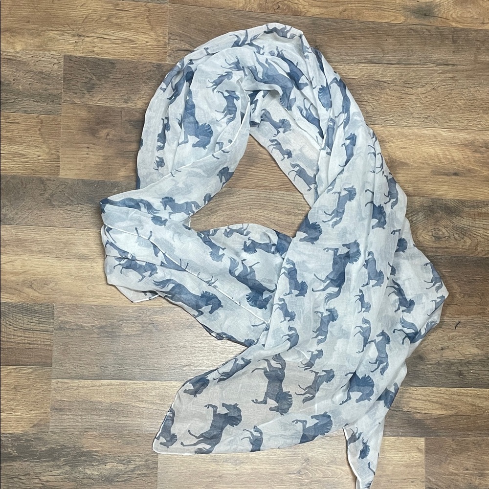 Blue and White Horse Print Scarf